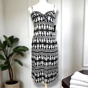 NWOT Nicole Miller Black and White Patterned Spaghetti Strap Elegant Dress